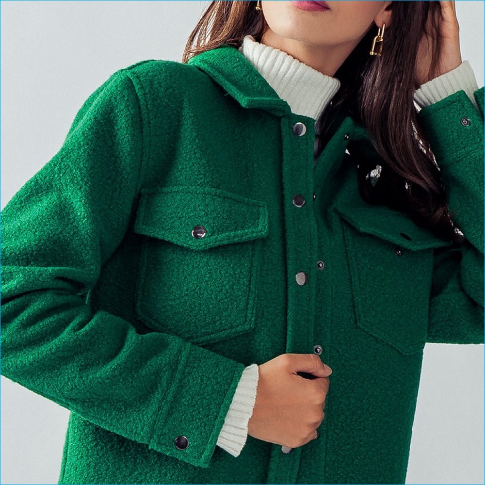 LAST ONE!! Green Curly Sherpa Cropped Shacket - Picture 3 of 7